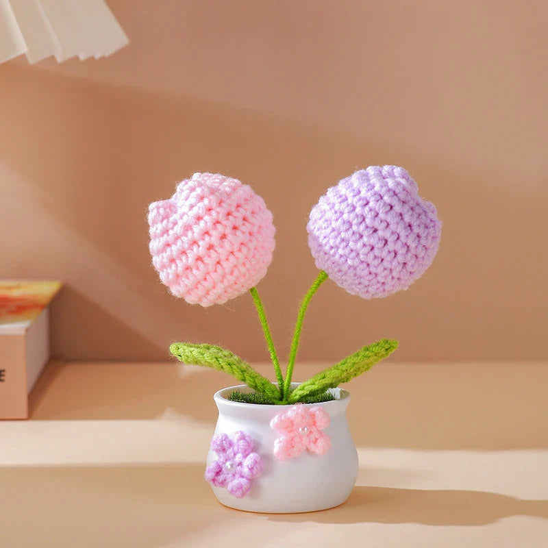Handmade Knitted Sunflower Tuilp Flowers Desktop Ornament Decoration