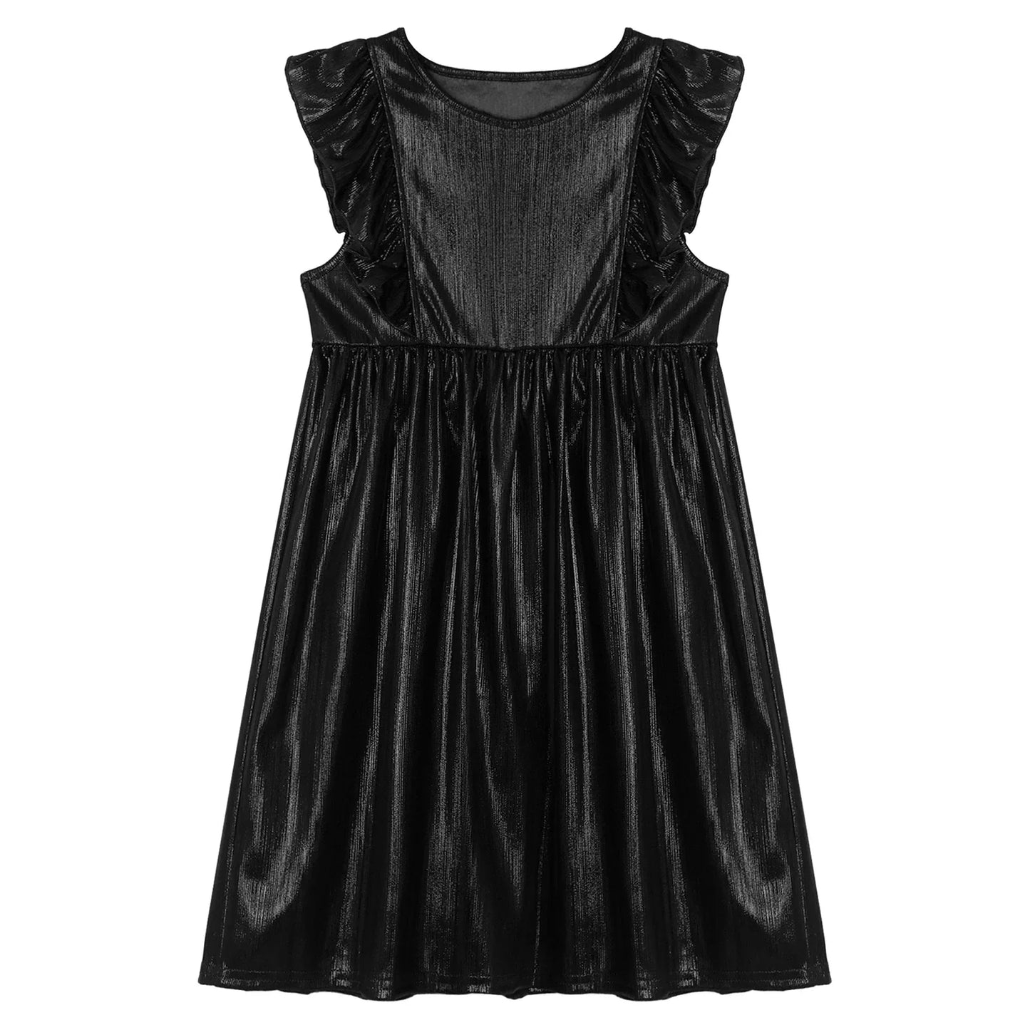 Girls Metallic Sleeveless Ruffles A-Line Dress (Age 24M-10YRS)