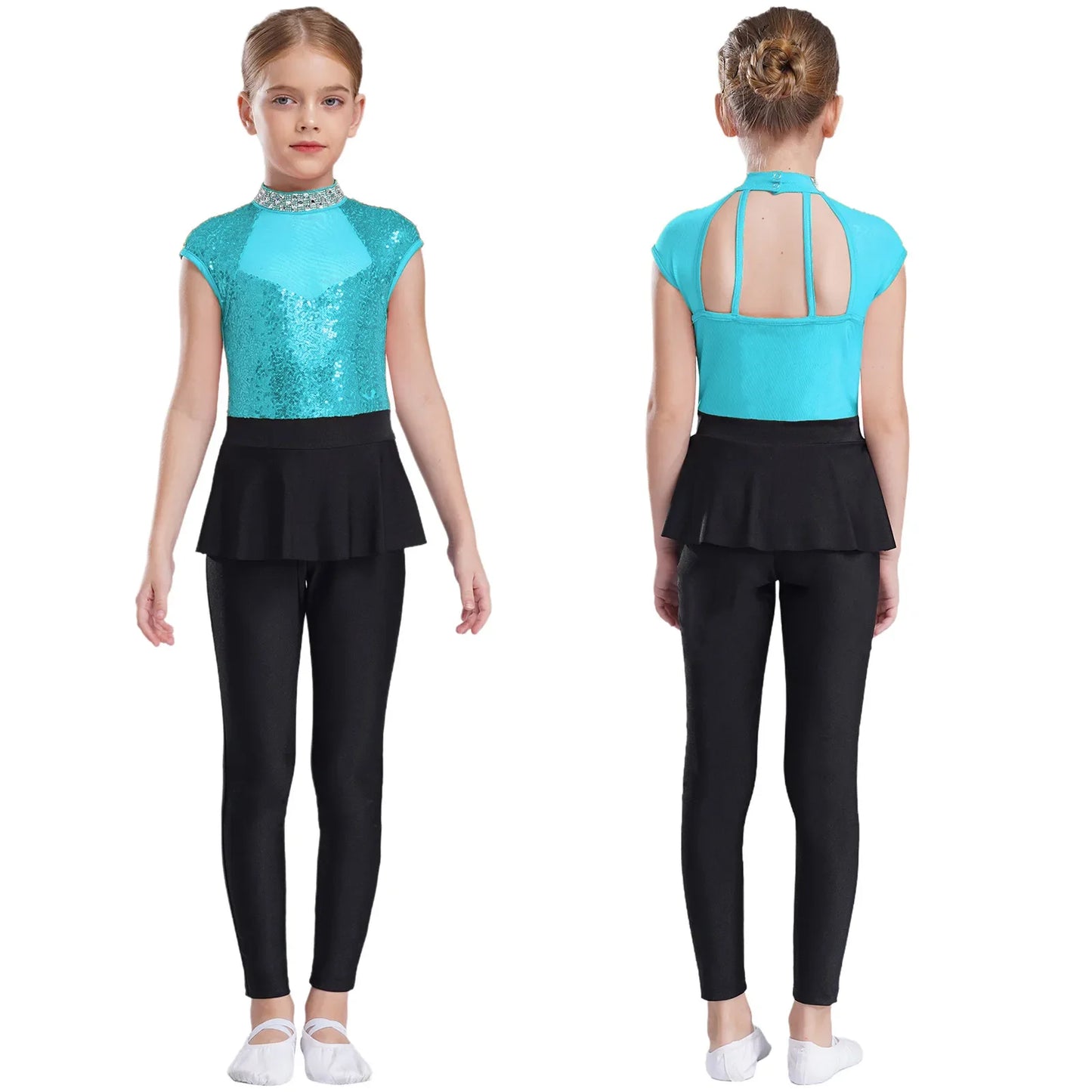 Girls Sleeveless Sequins Peplum Dance Jumpsuit (6-16YRS)