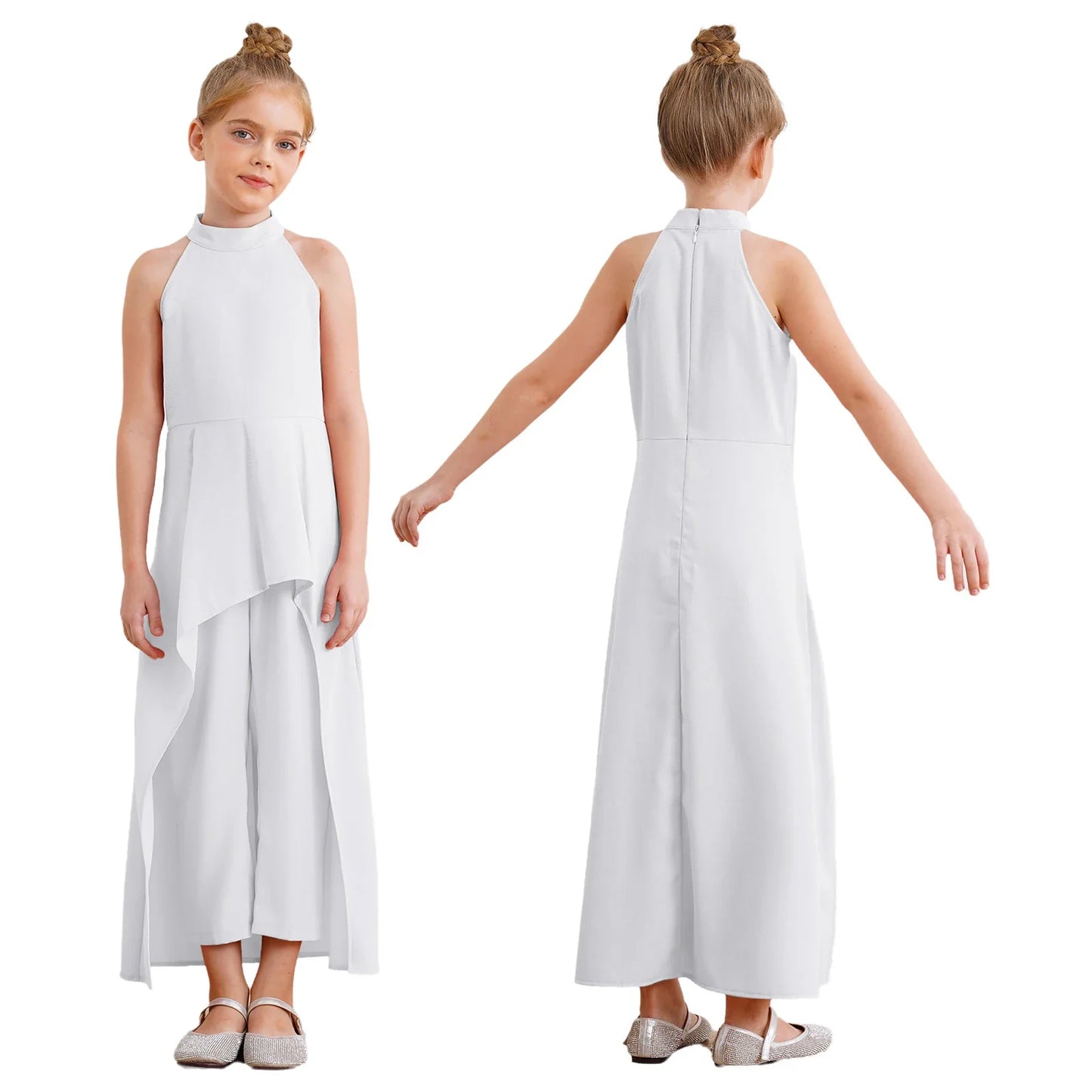 Girls Elegant Sleeveless High-Low Skirted Jumpsuit (Age 6-16YRS)