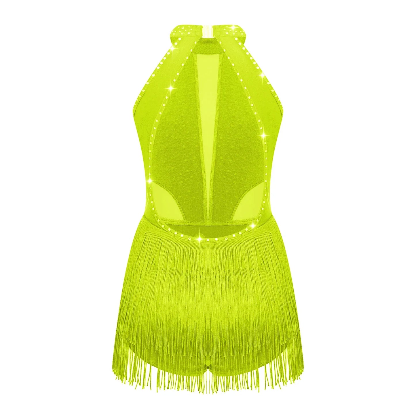 Girls Dance Costume Sleeveless Rhinestone Tassel Leotard (Age 6-16 YRS)