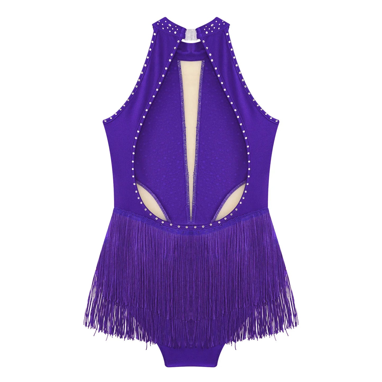 Girls Dance Costume Sleeveless Rhinestone Tassel Leotard (Age 6-16 YRS)