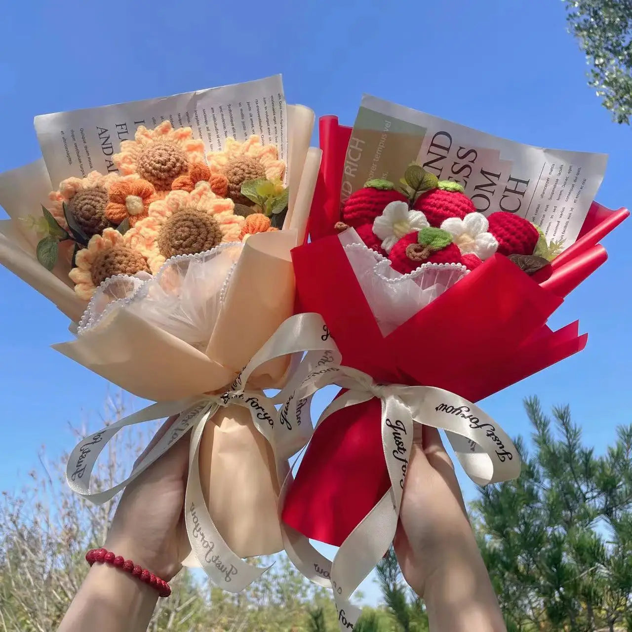 Plush Strawberry Orange Stuffed Flower Gift Bouquets - 40cm