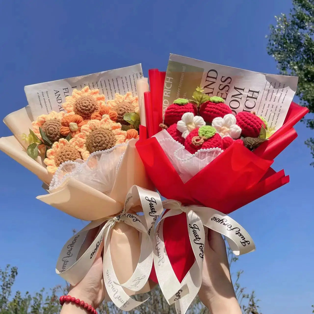 Plush Strawberry Orange Stuffed Flower Gift Bouquets - 40cm