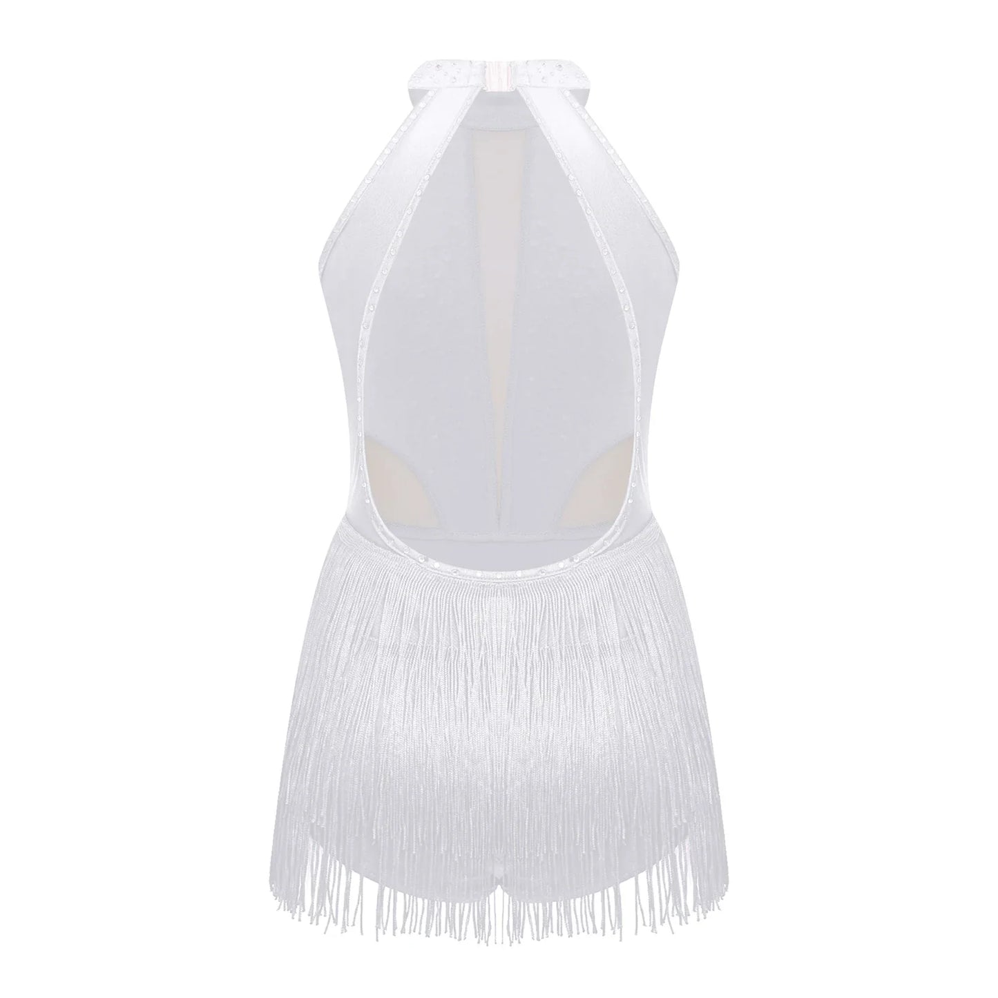 Girls Dance Costume Sleeveless Rhinestone Tassel Leotard (Age 6-16 YRS)