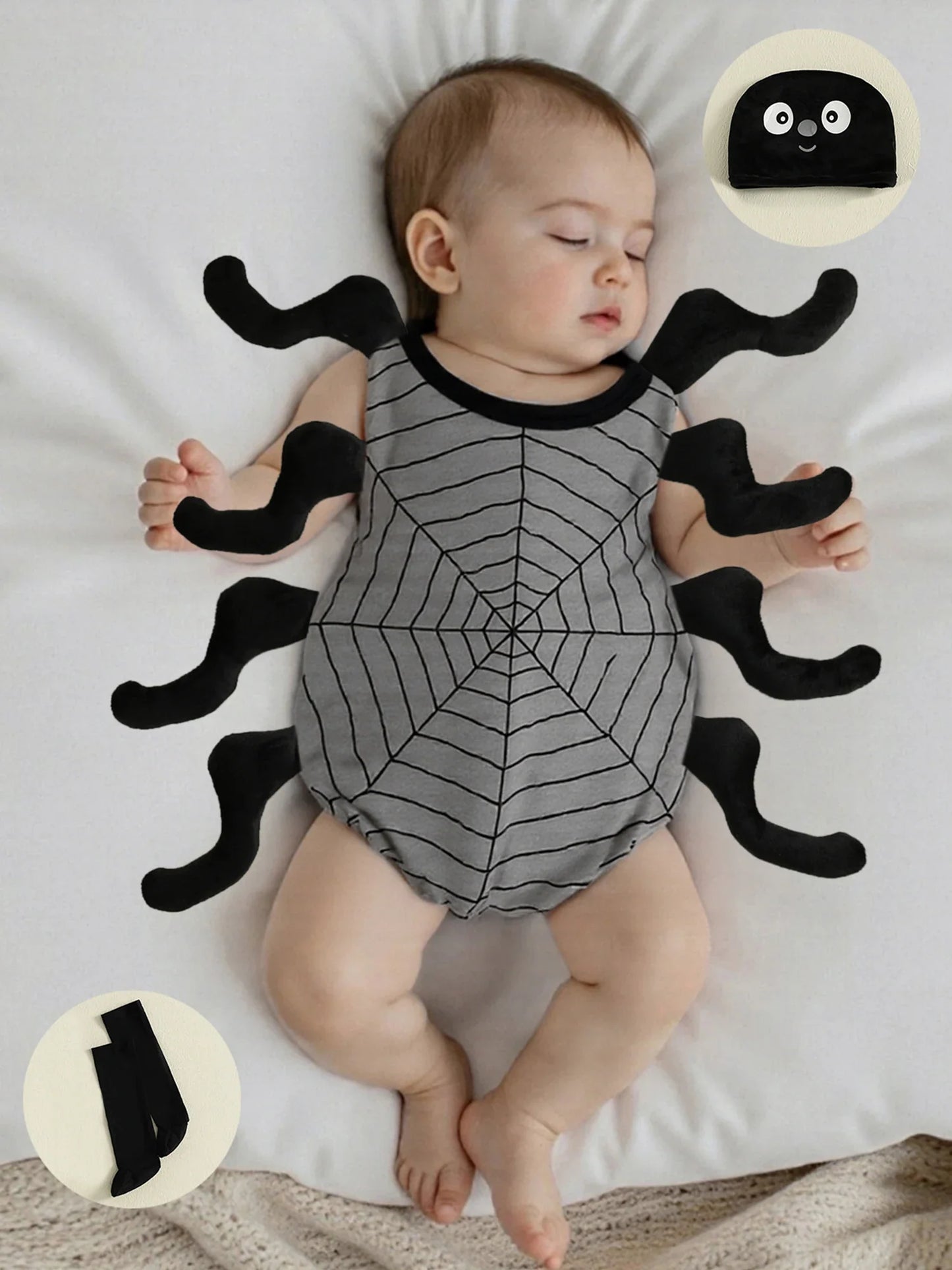 Infant Baby Boy Girl Halloween Spider Cosplay Costume Sleeveless Vest Tops Long Socks Hat 3pcs Sets Party Club Toddler Clothes