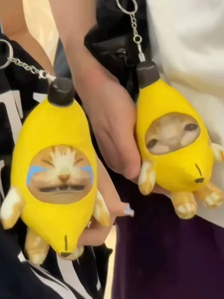 Crying Banana Cat Doll Key Chain - 18cm