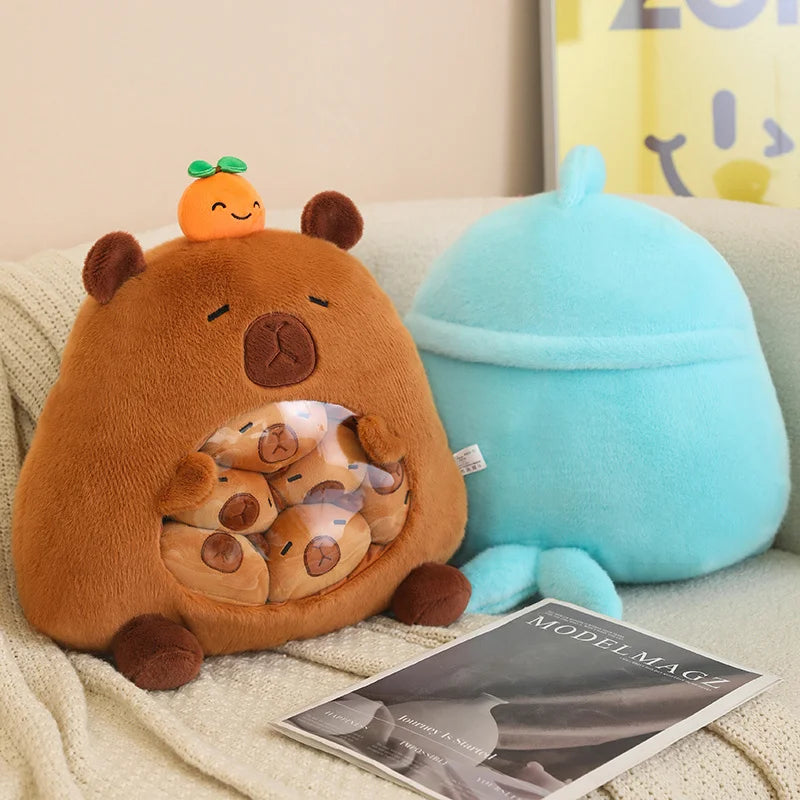 Plush Capybara Shark Shaped Snack Bag Stuffed Toy - 35cm