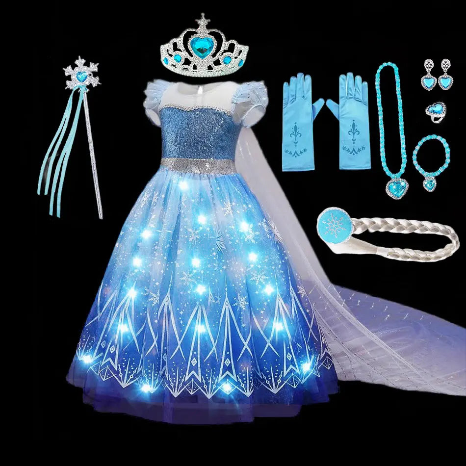Disney Girl Elsa Role Playing Dress Light Up Kid Halloween Frozen Carnival Apparel Girls Birthday Cosplay Princess Glowing Dress Light up Elsa 01