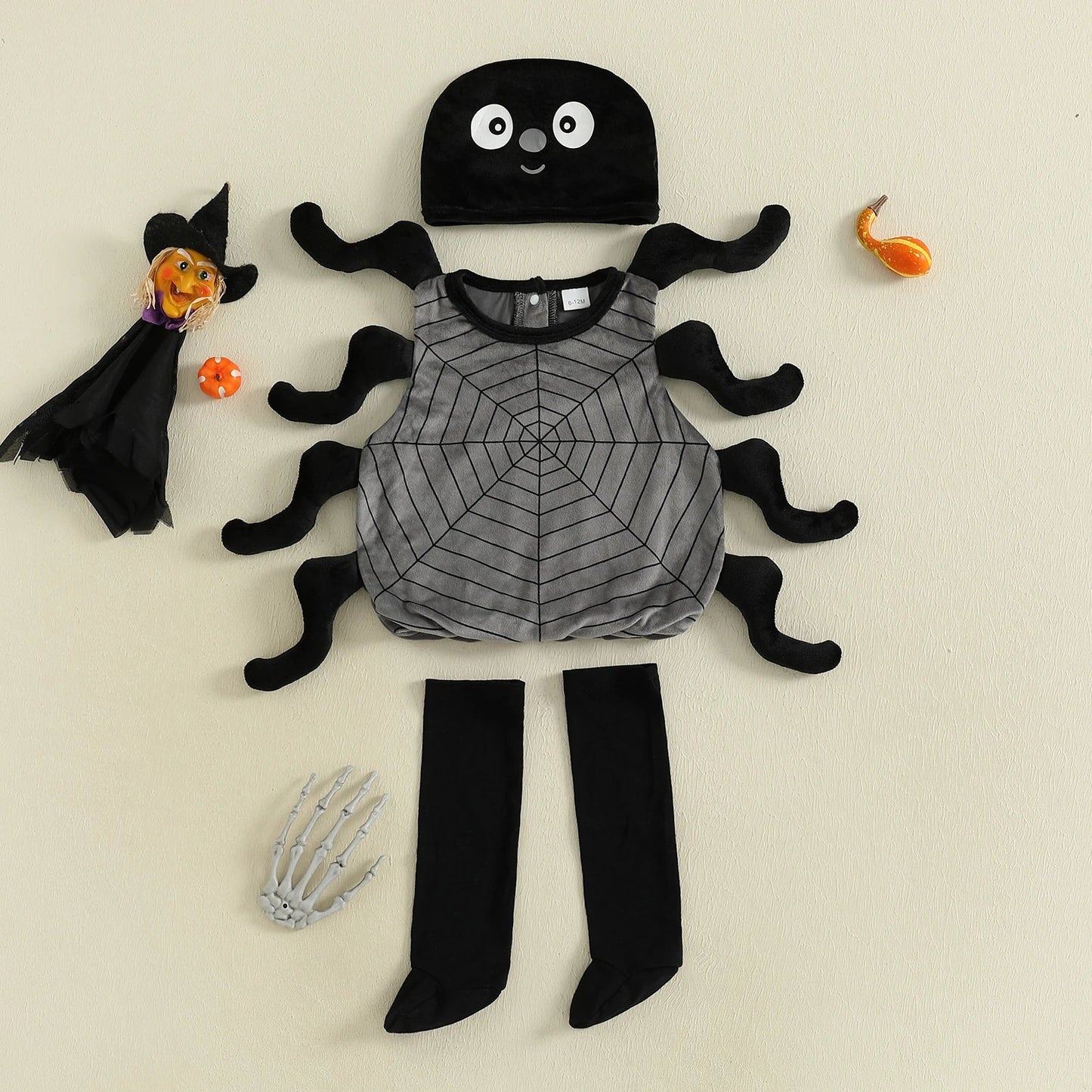 Infant Baby Boy Girl Halloween Spider Cosplay Costume Sleeveless Vest Tops Long Socks Hat 3pcs Sets Party Club Toddler Clothes 3-6M