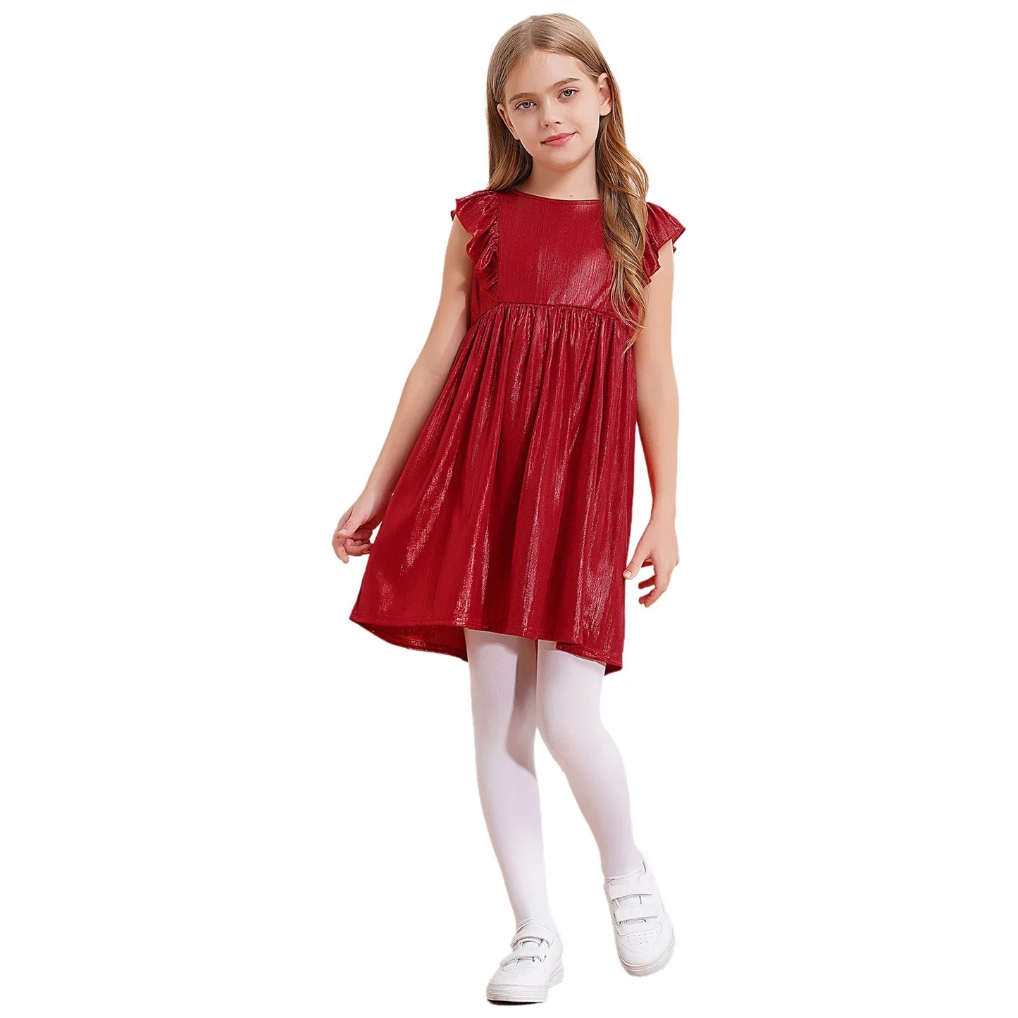 Girls Metallic Sleeveless Ruffles A-Line Dress (Age 24M-10YRS)