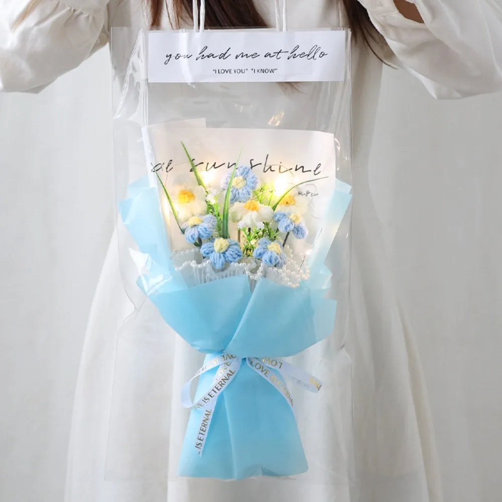 Handmade Knitted Crochet Flower Gift Bouquet Blue