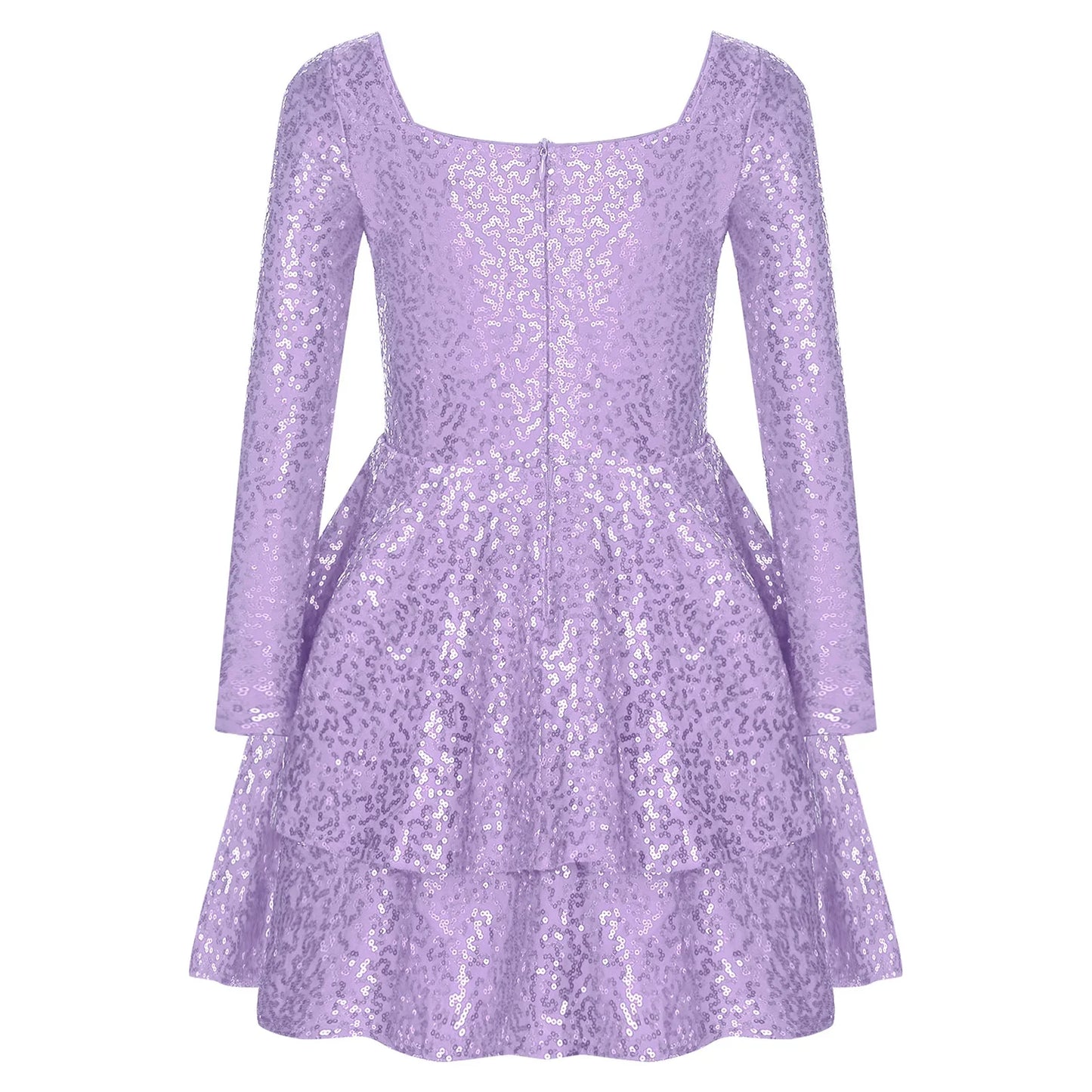 Girls Sequin Long Sleeve Double Layer Hemline Dress (Age 6-14 YRS)