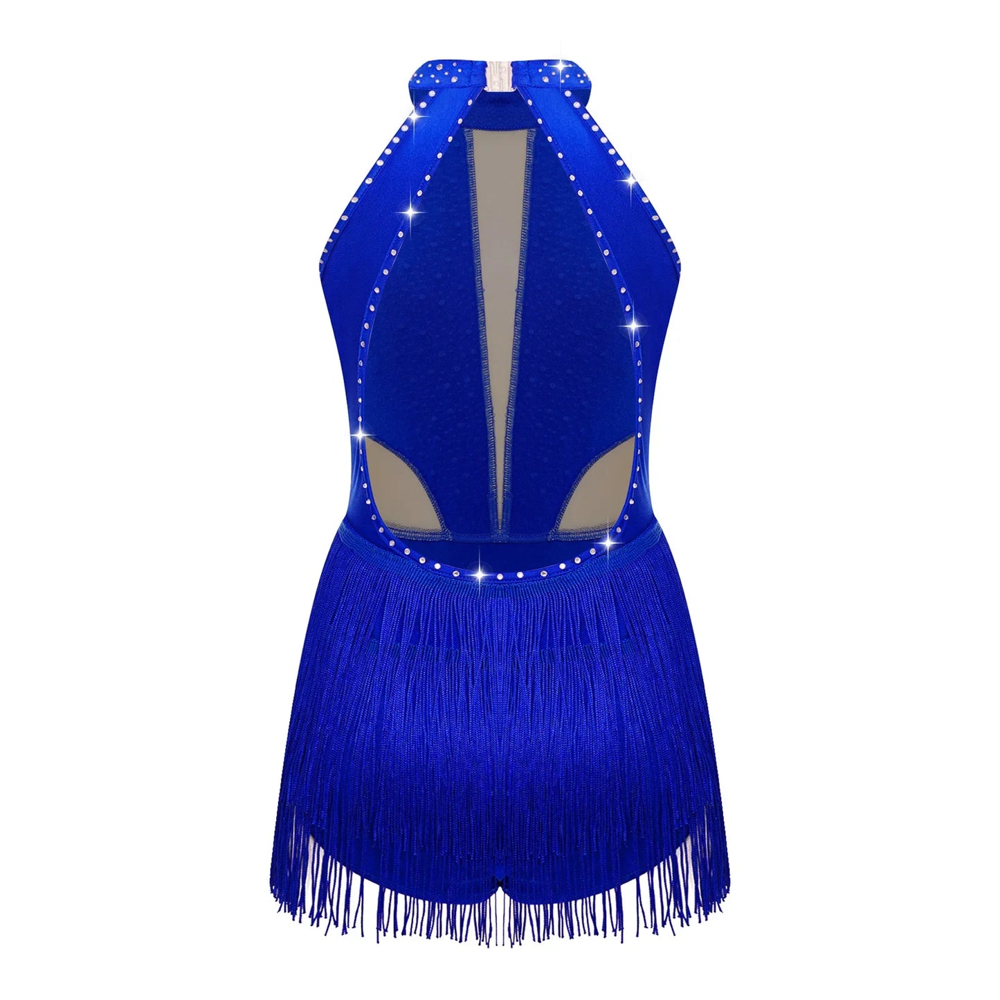 Girls Dance Costume Sleeveless Rhinestone Tassel Leotard (Age 6-16 YRS)