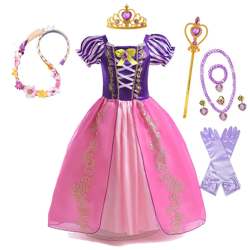 Disney Rapunzel Princess Dress Girl Purple Puff Sleeve Cosplay Tangled Costume Halloween Vestido Kids Birthday Ball Gown Clothes Purple Dress Suit7