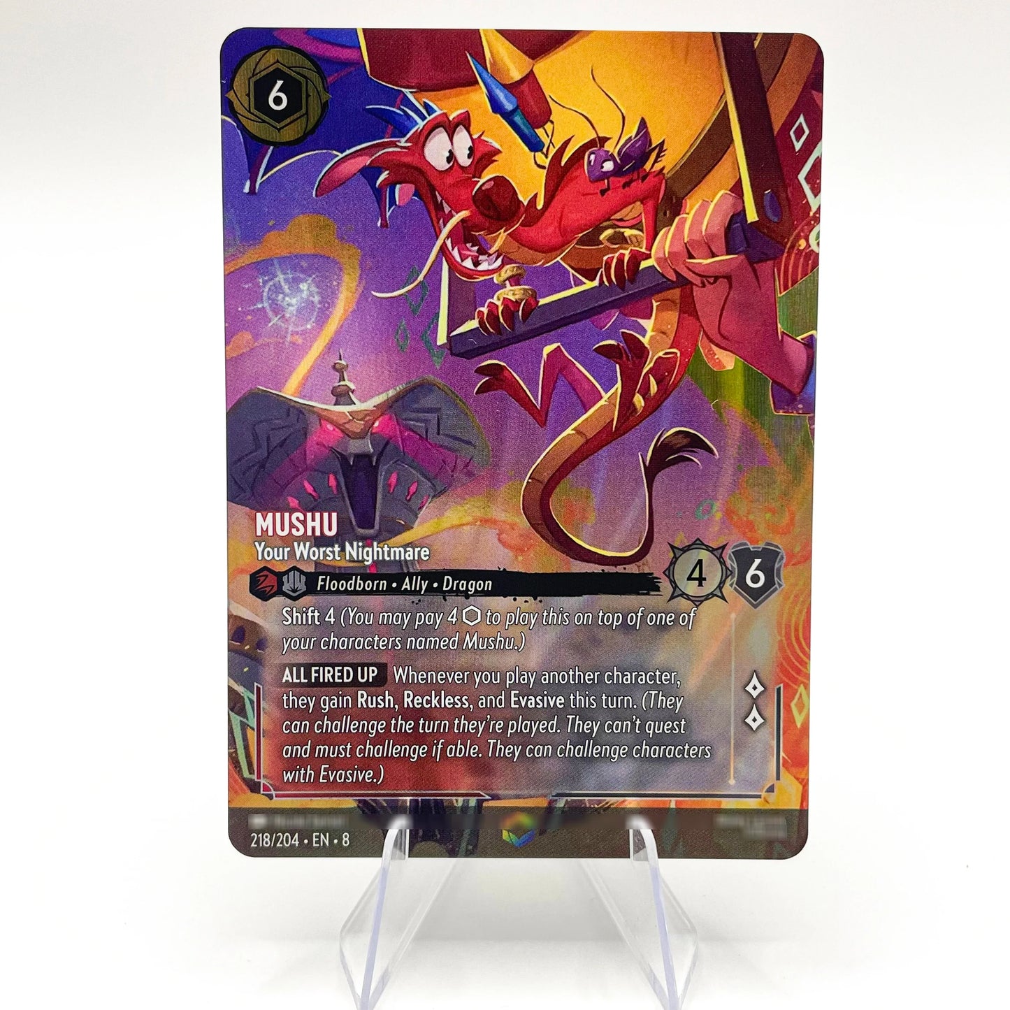Lorcana Proxy Chapter 8 – Enchanted Foil TCG Card Set | Mushu, Perdita, Bambi, Lilo, Jasmine, Kuzco | English Edition 218-EN-8