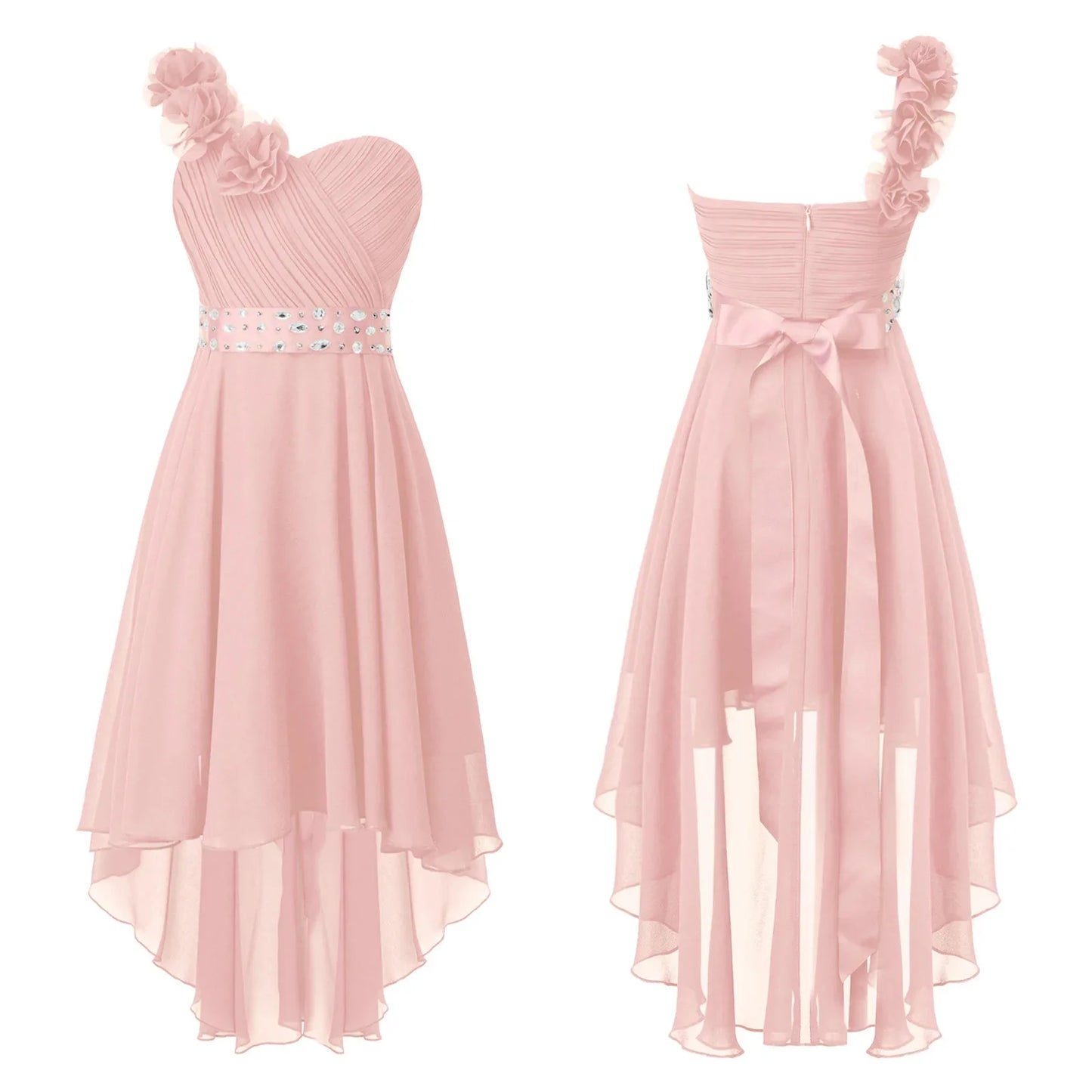 Girls One Shoulder Asymmetrical Hem Dress (Age 6-16 YRS)
