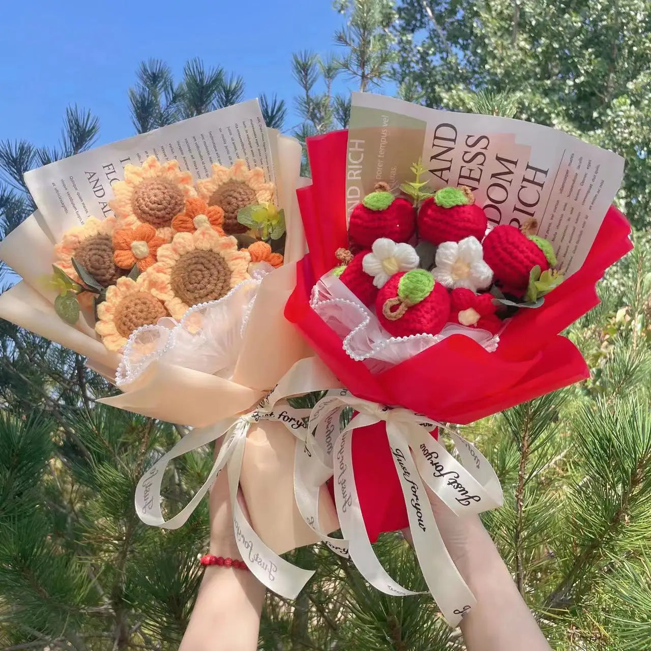 Plush Strawberry Orange Stuffed Flower Gift Bouquets - 40cm