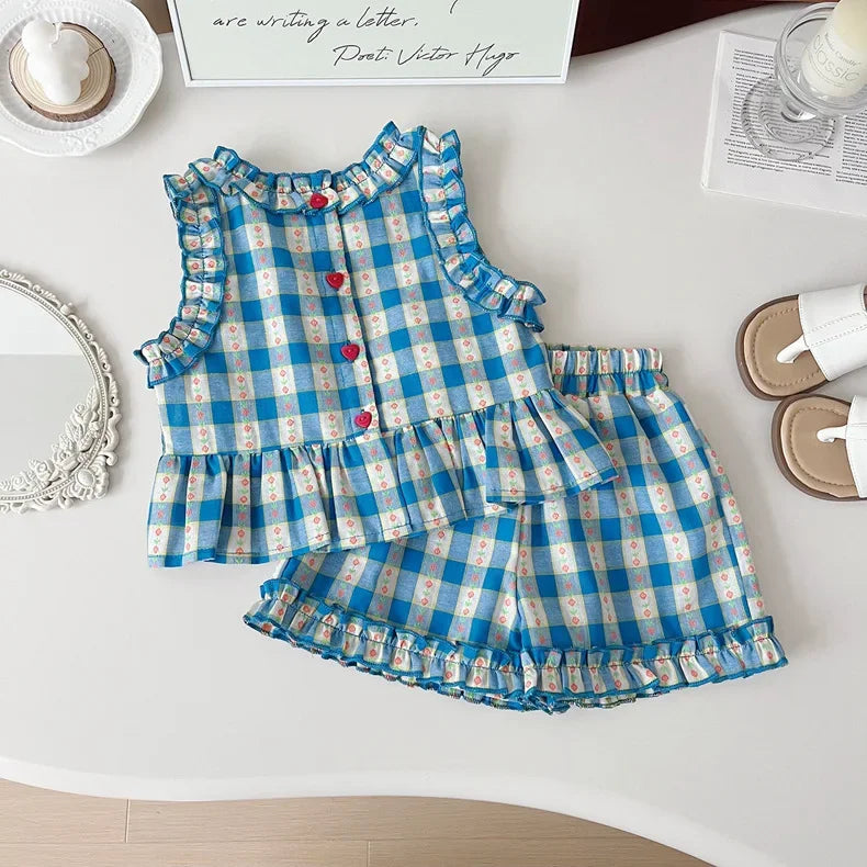 Girls/Boys Plaid Print Top & Wide Leg Trousers & Shorts Set (Age 3-7 YRS)