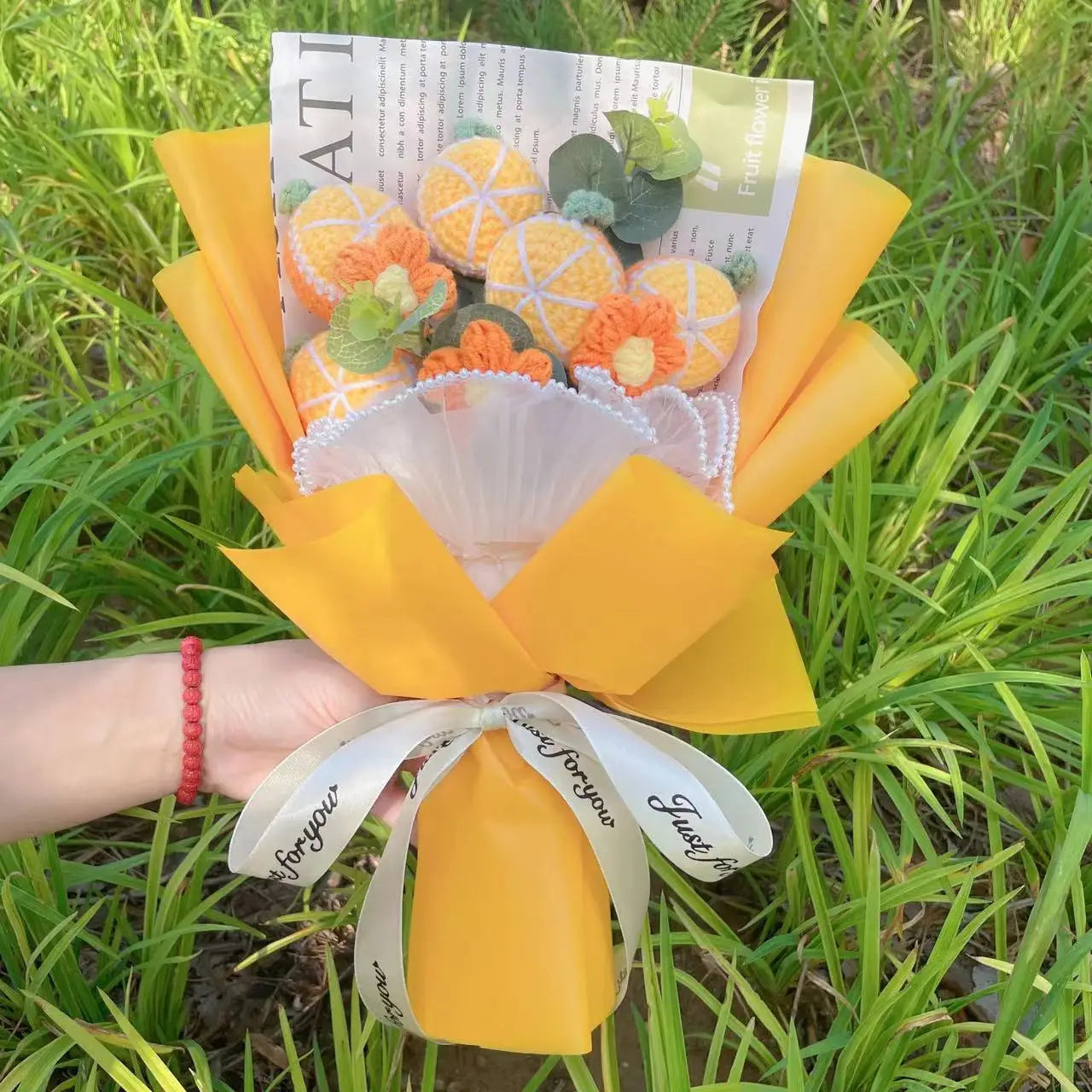 Plush Strawberry Orange Stuffed Flower Gift Bouquets - 40cm