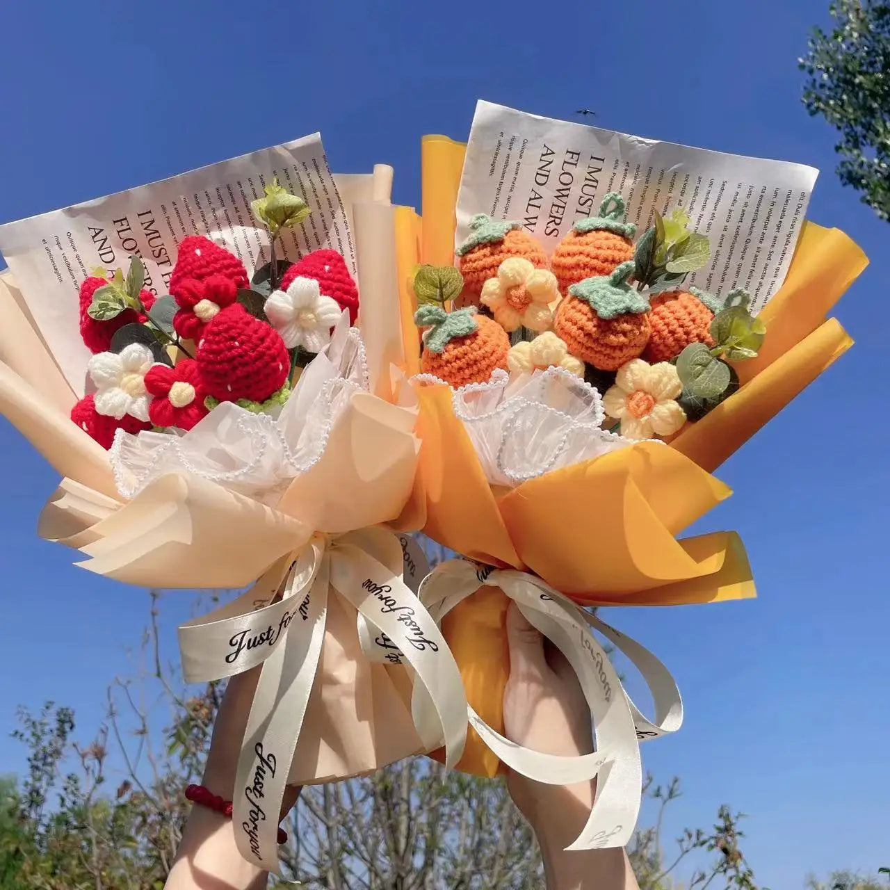 Plush Strawberry Orange Stuffed Flower Gift Bouquets - 40cm