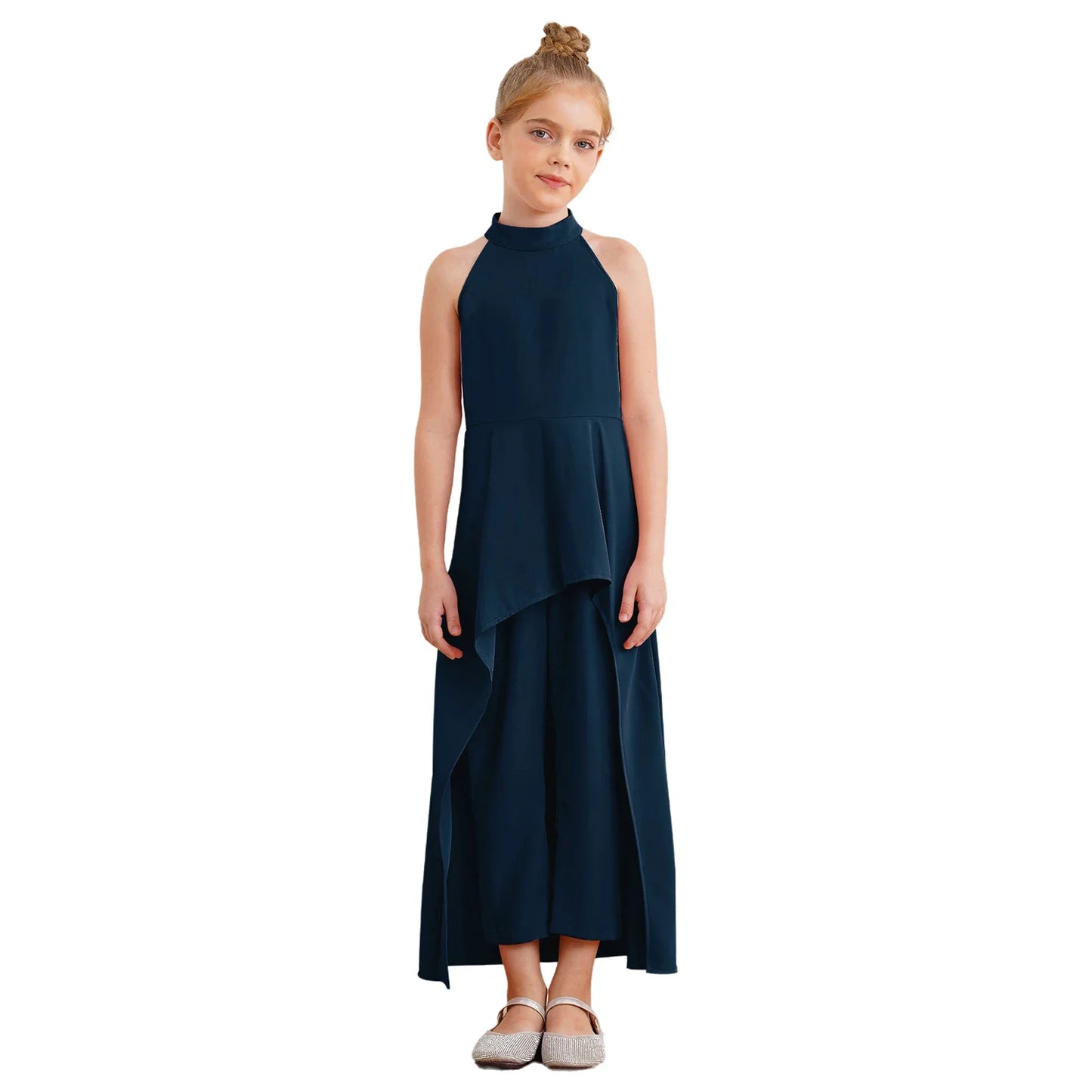 Girls Elegant Sleeveless High-Low Skirted Jumpsuit (Age 6-16YRS)