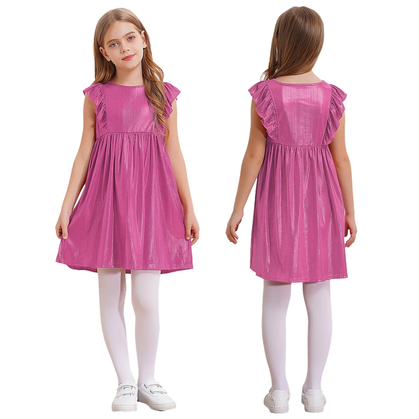 Girls Metallic Sleeveless Ruffles A-Line Dress (Age 24M-10YRS)