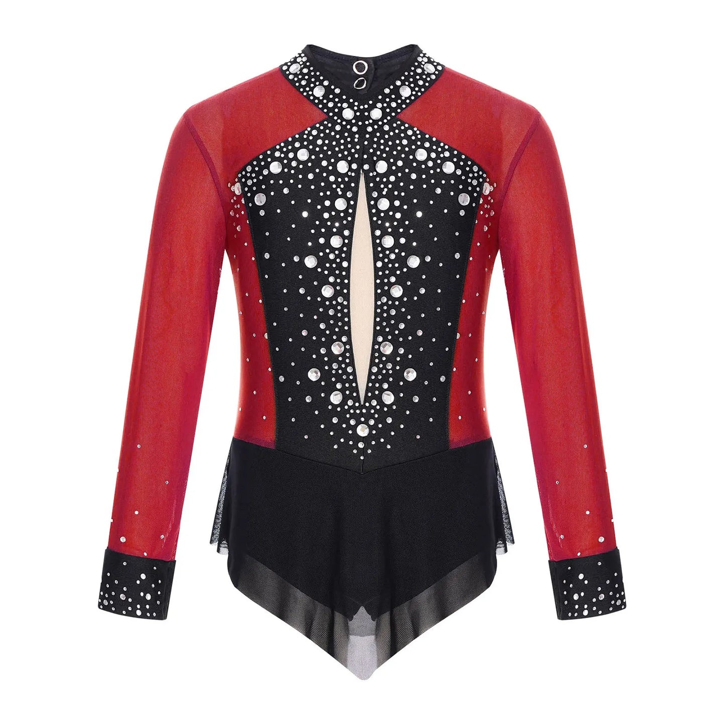 Girls Dance Gymnastics Costume Rhinestones Sheer Mesh Leotard (Age 6-16YRS)