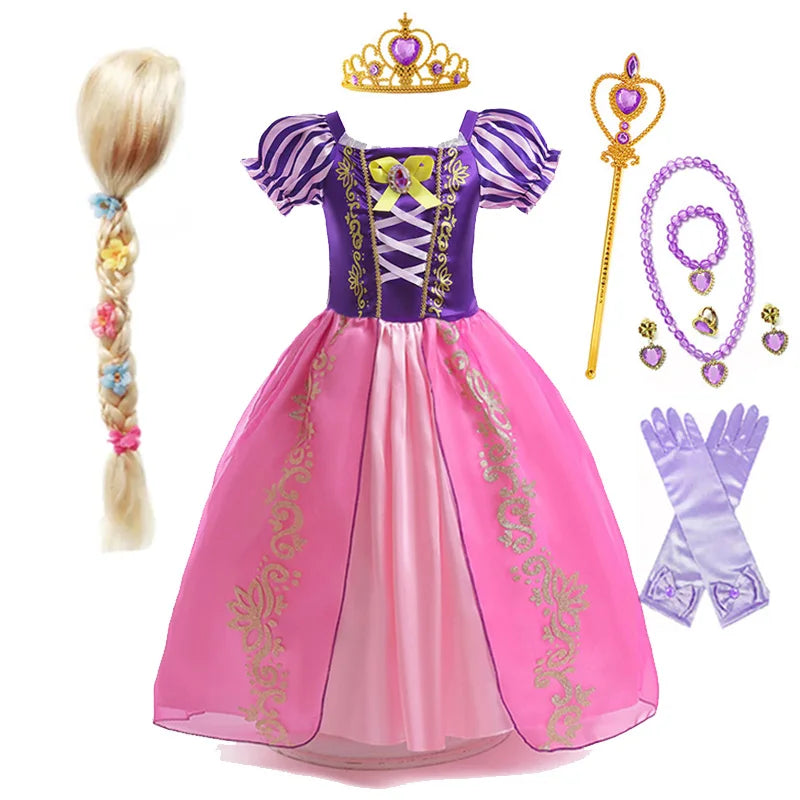 Disney Rapunzel Princess Dress Girl Purple Puff Sleeve Cosplay Tangled Costume Halloween Vestido Kids Birthday Ball Gown Clothes Purple Dress Suit8