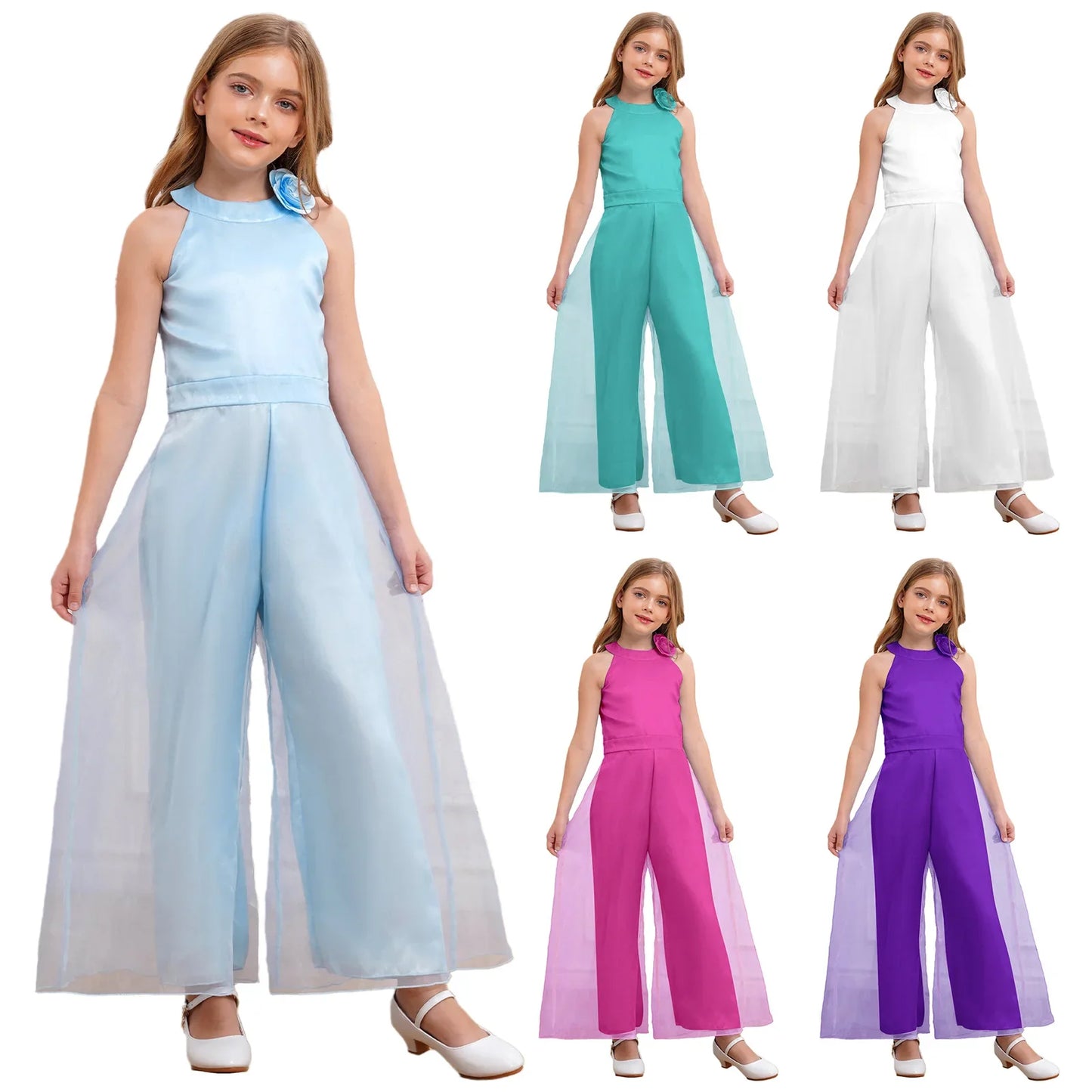 Girls Halter Neck Sleeveless Wide Leg Jumpsuit (6-14 YRS)