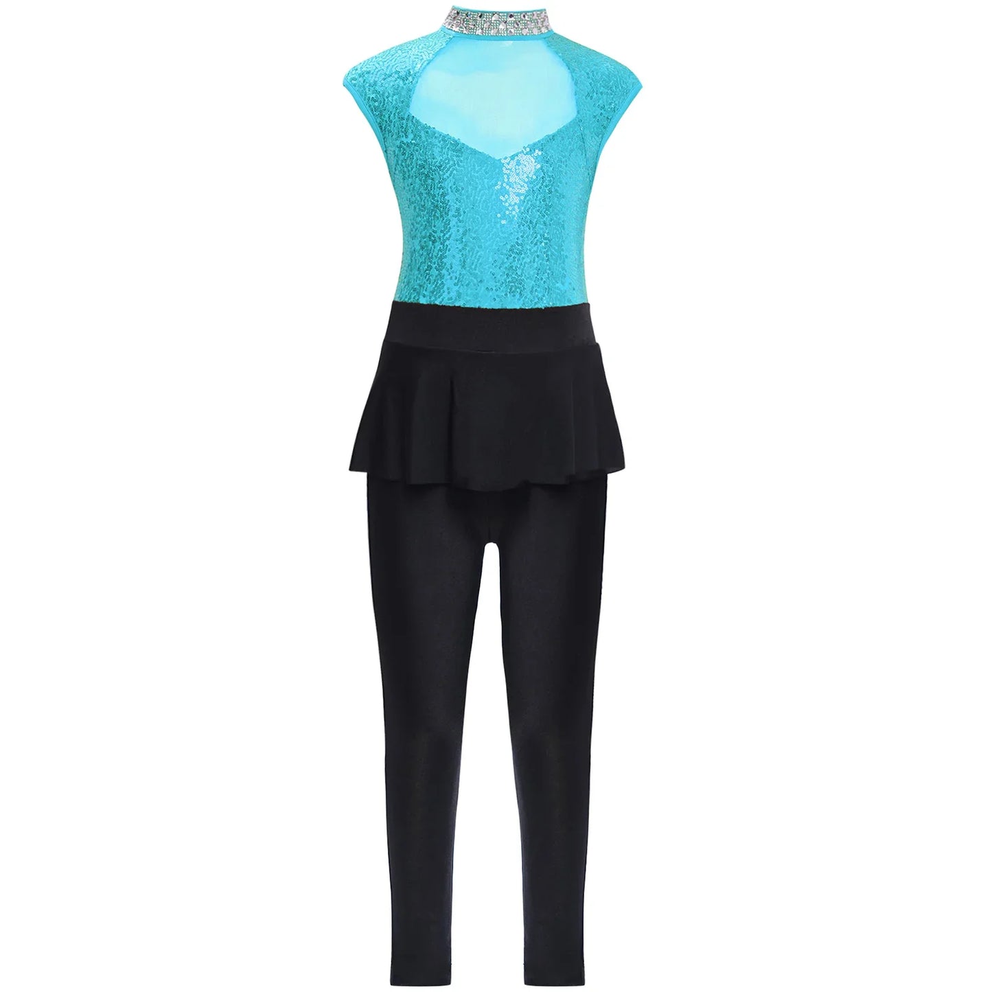 Girls Sleeveless Sequins Peplum Dance Jumpsuit (6-16YRS)