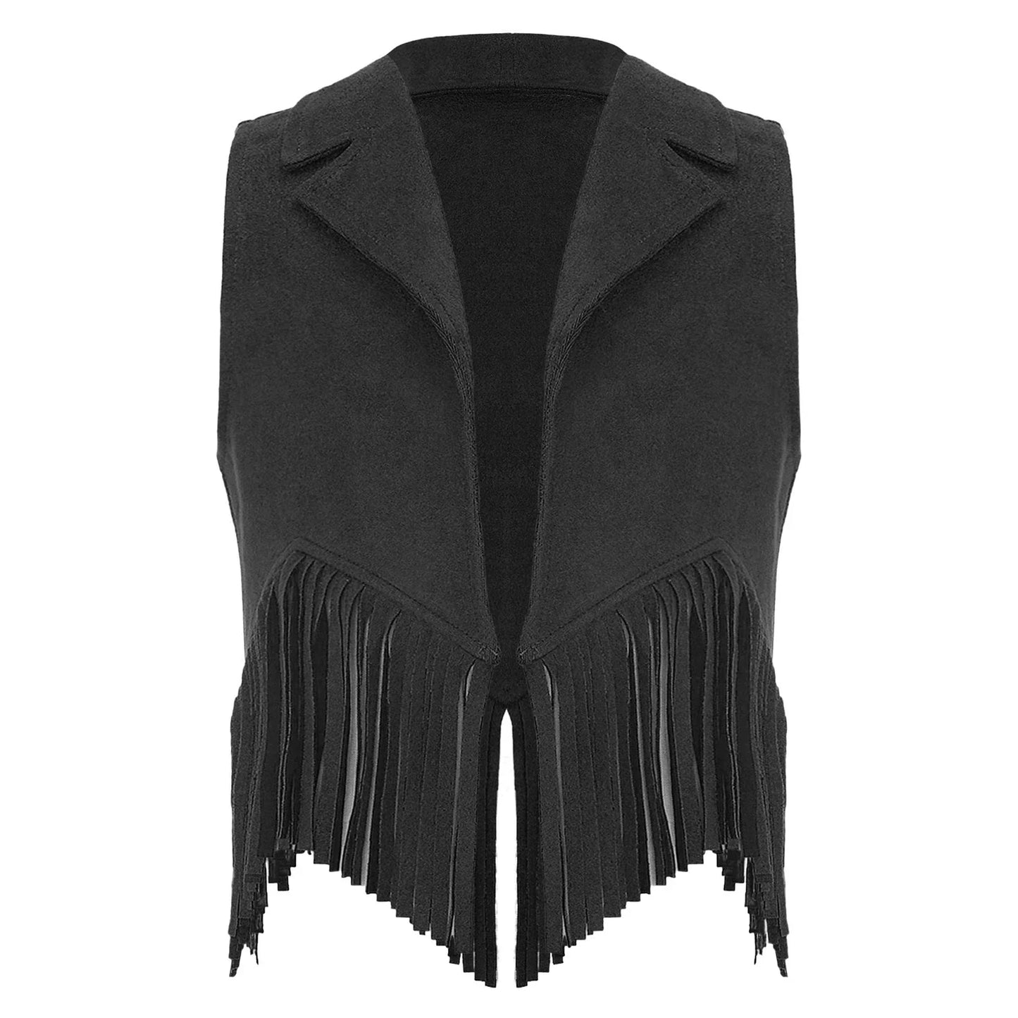 Girls Western Cowboy Suede Open Front Tassels Waistcoat (Age 6-16YRS)