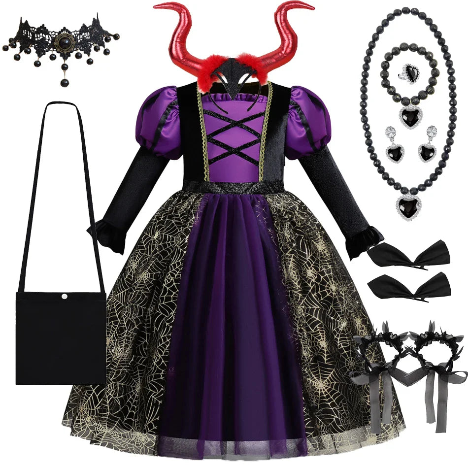 Girls Witch Dress & Accessories Costume (Age 24M-10YRS)