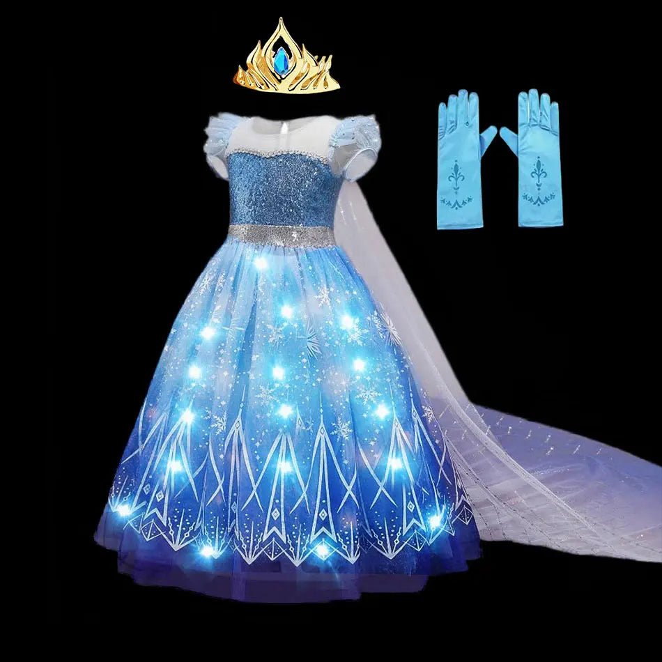 Disney Girl Elsa Role Playing Dress Light Up Kid Halloween Frozen Carnival Apparel Girls Birthday Cosplay Princess Glowing Dress Light up Elsa 05