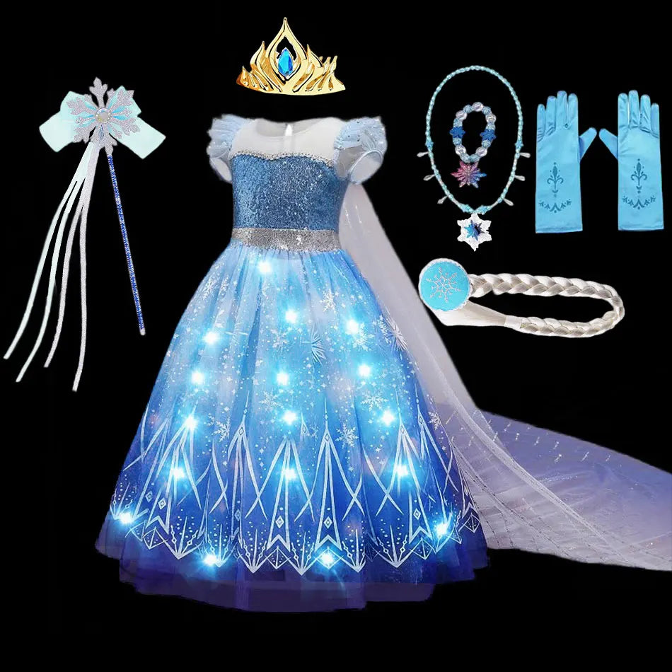 Disney Girl Elsa Role Playing Dress Light Up Kid Halloween Frozen Carnival Apparel Girls Birthday Cosplay Princess Glowing Dress Light up Elsa 04