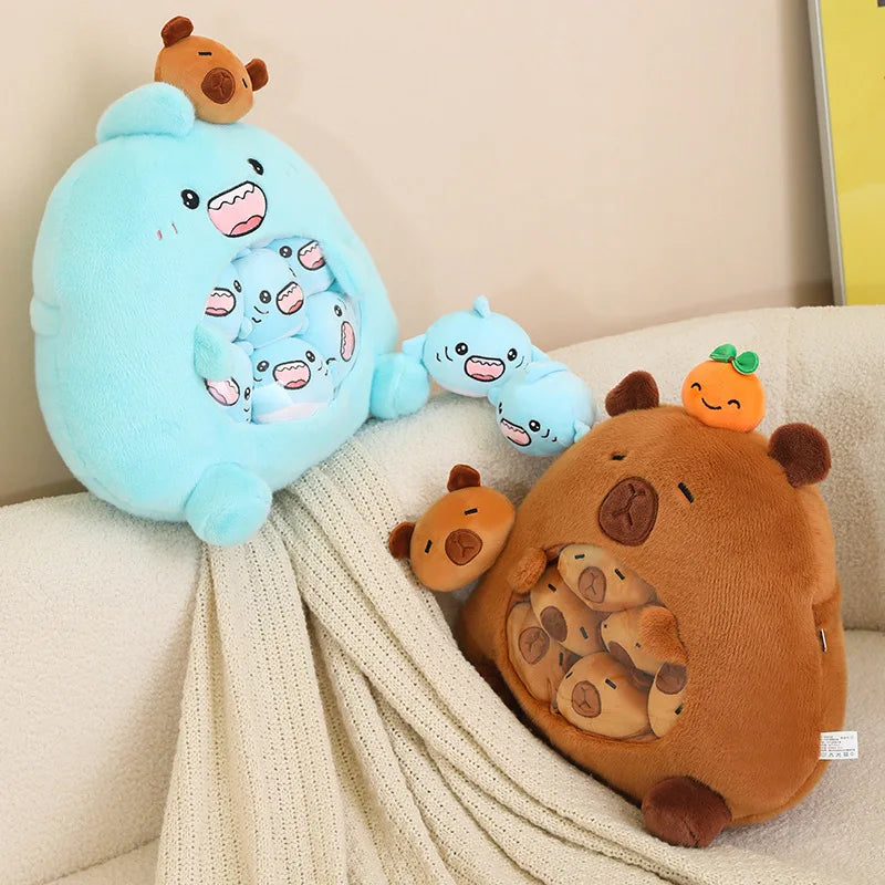 Plush Capybara Shark Shaped Snack Bag Stuffed Toy - 35cm