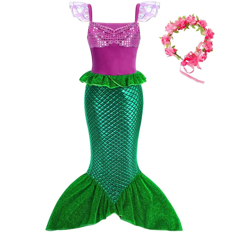 Girls Cosplay Disney Little Mermaid Ariel Prom Princess Costumes Kids Summer Casual Dress Halloween Birthday Party Dress Up 2025 B