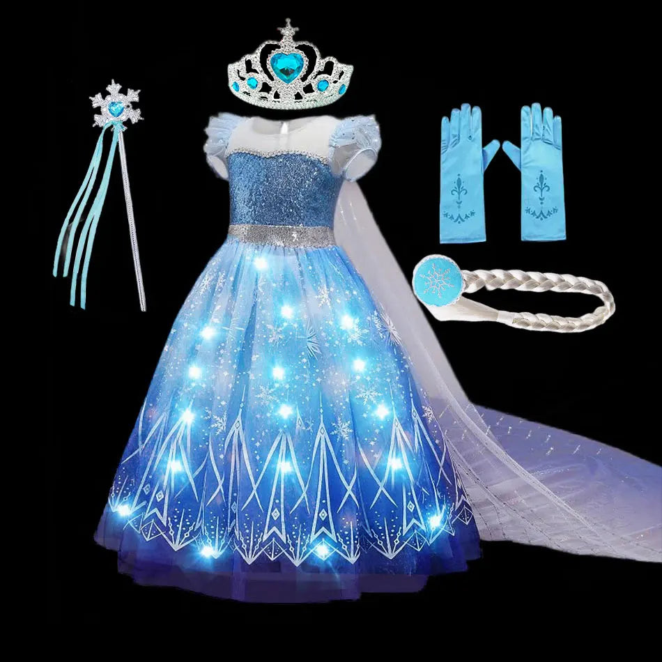 Disney Girl Elsa Role Playing Dress Light Up Kid Halloween Frozen Carnival Apparel Girls Birthday Cosplay Princess Glowing Dress Light up Elsa 02