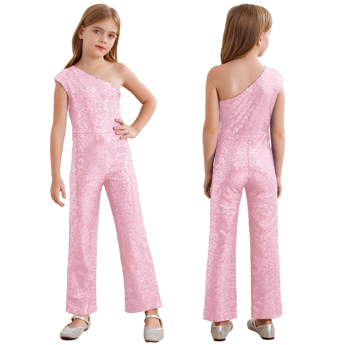 Girls Sequin One Shoulder Jumpsuit (Age 6-16YRS)