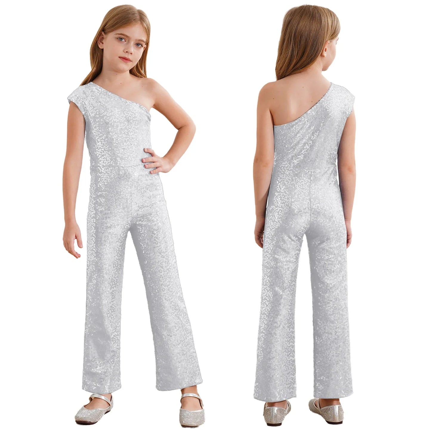 Girls Sequin One Shoulder Jumpsuit (Age 6-16YRS)