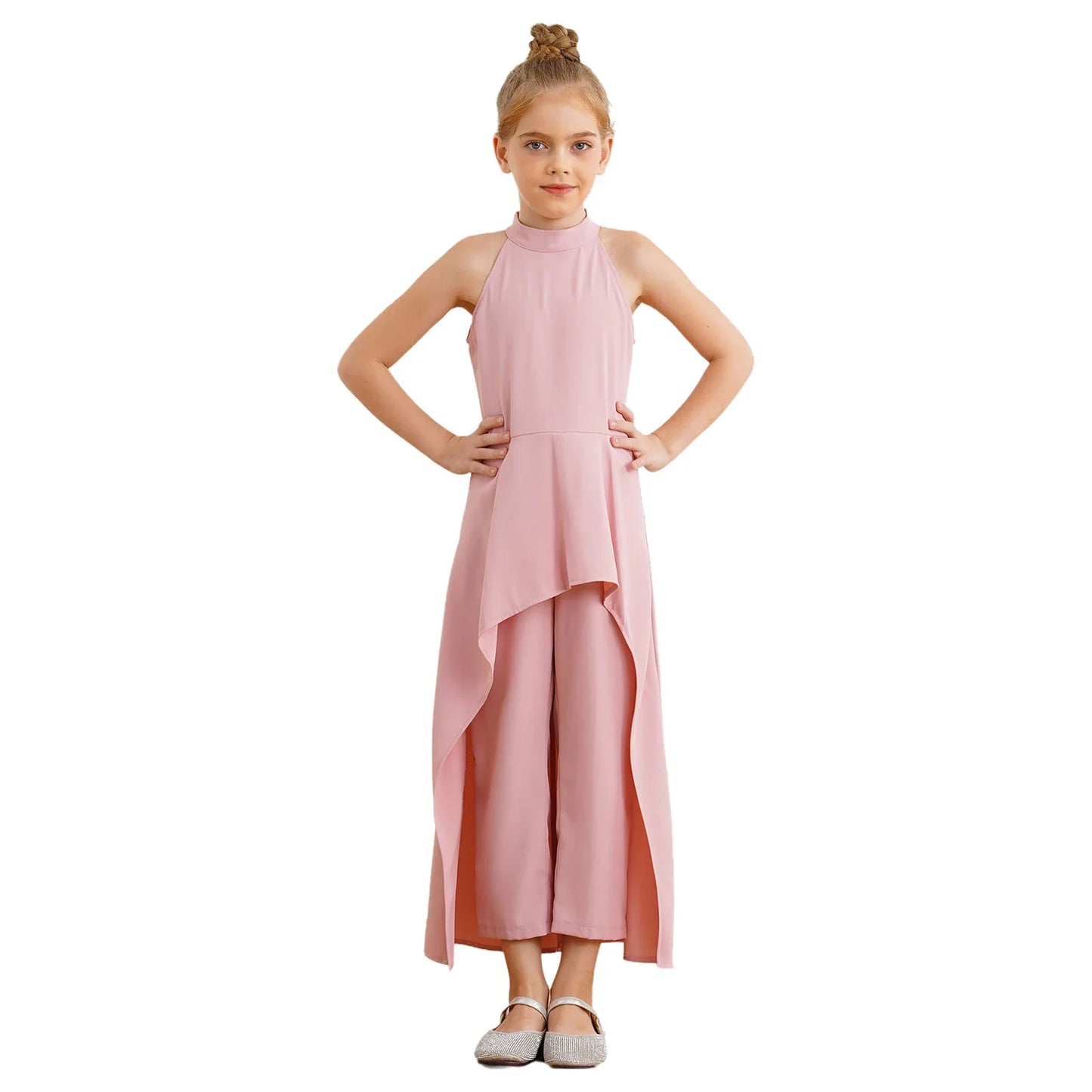 Girls Elegant Sleeveless High-Low Skirted Jumpsuit (Age 6-16YRS)