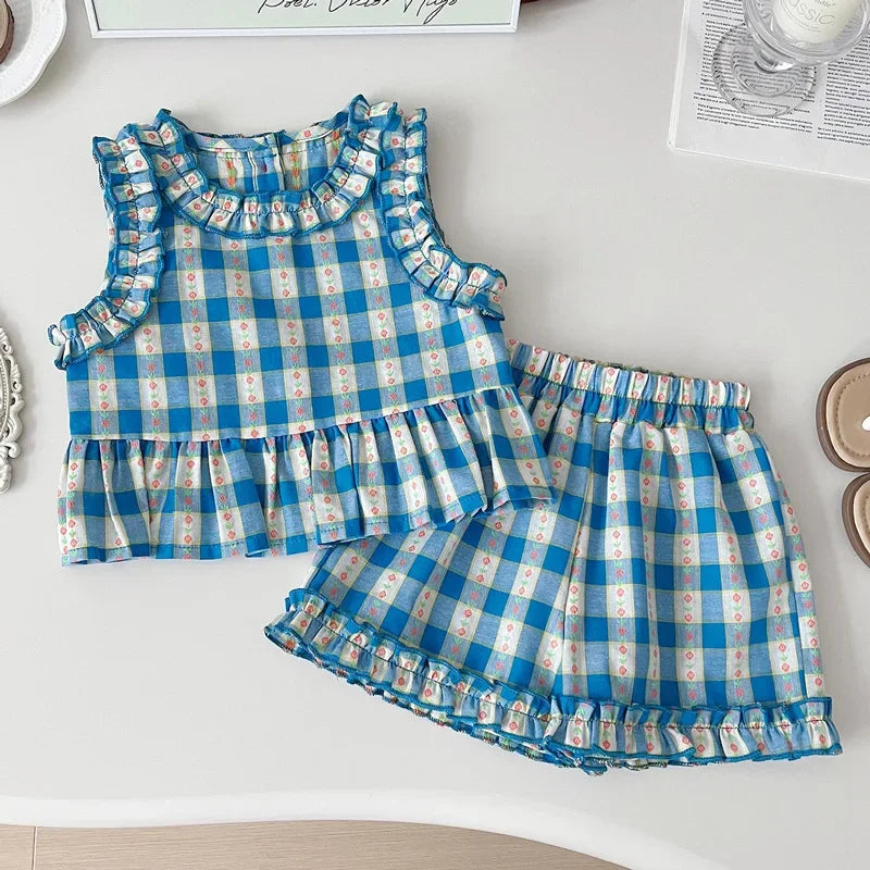 Girls/Boys Plaid Print Top & Wide Leg Trousers & Shorts Set (Age 3-7 YRS)