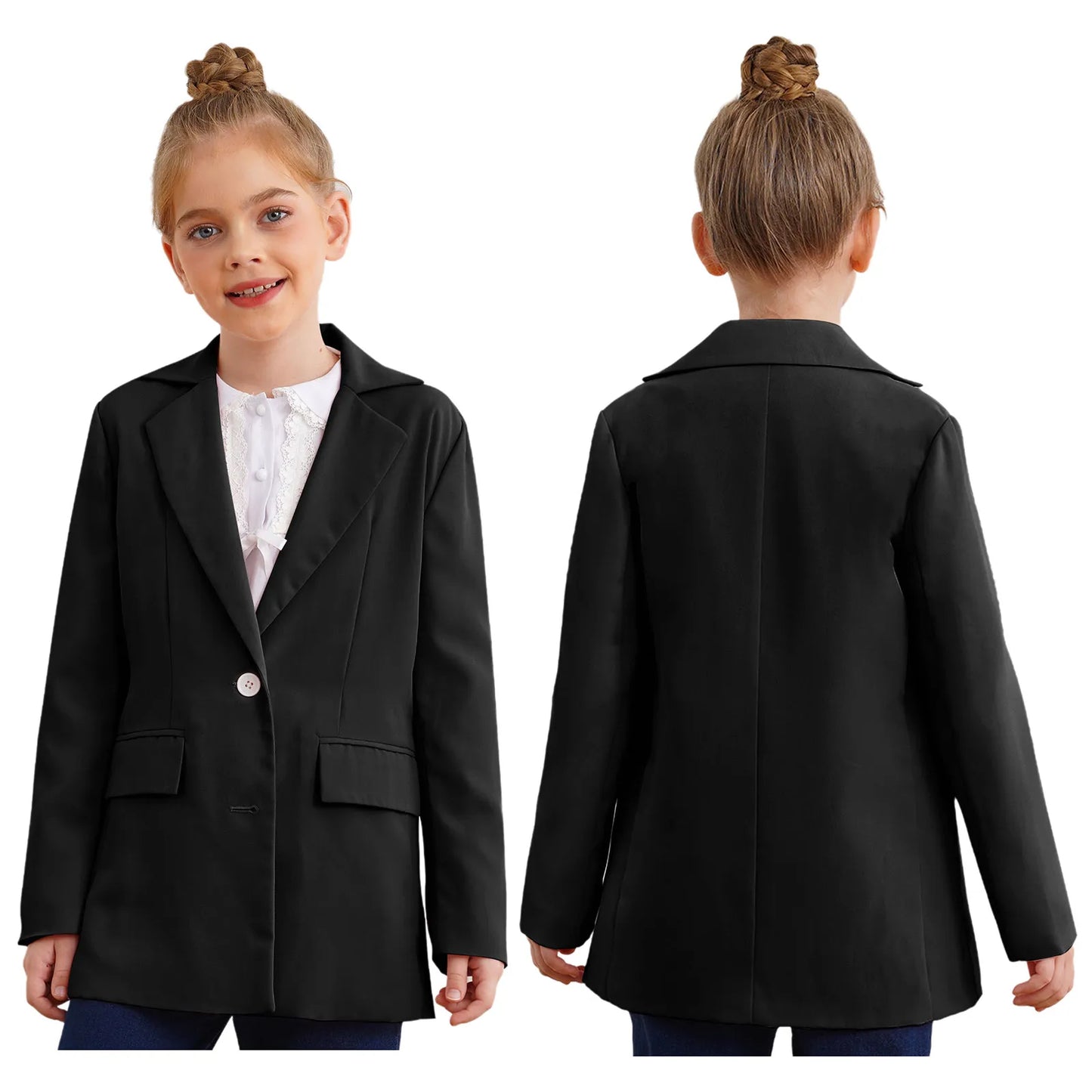 Girls Lapel Long Sleeve Blazer Jacket (6-16 YRS)