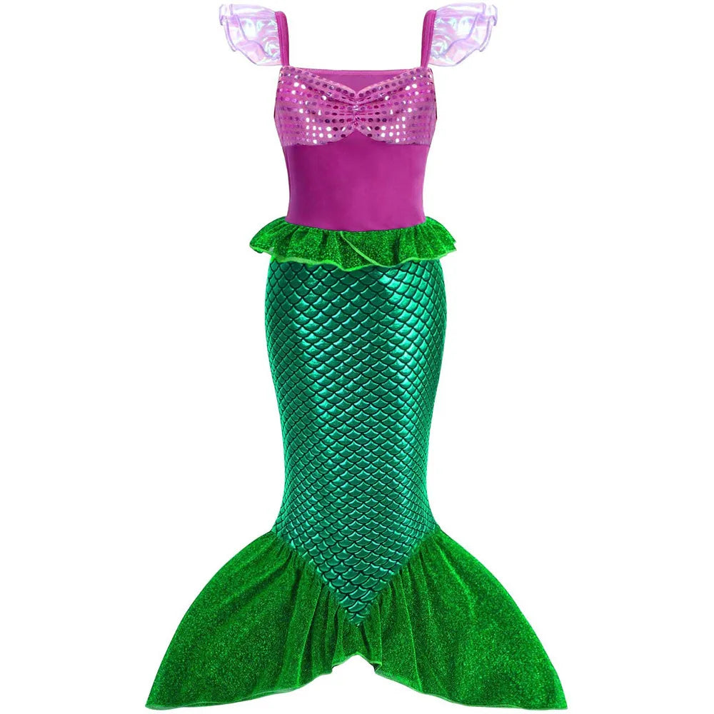 Girls Cosplay Disney Little Mermaid Ariel Prom Princess Costumes Kids Summer Casual Dress Halloween Birthday Party Dress Up 2025 A