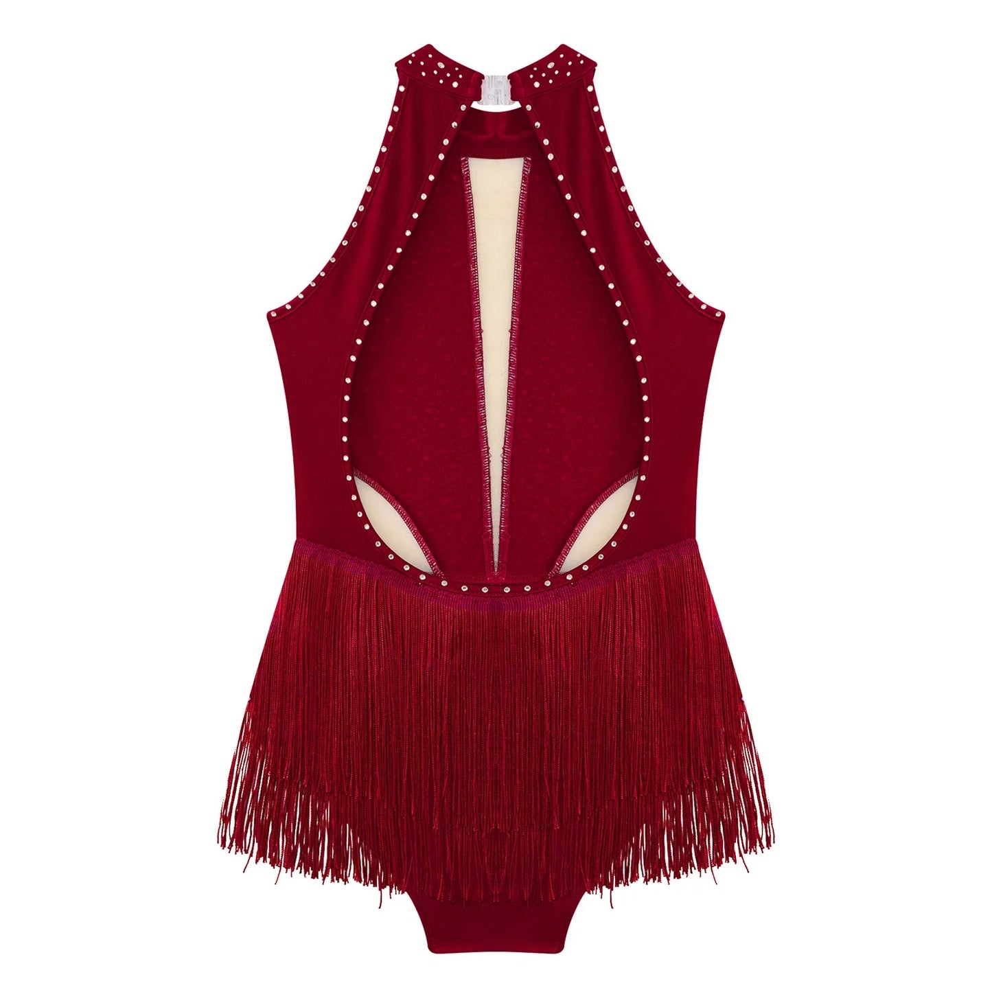 Girls Dance Costume Sleeveless Rhinestone Tassel Leotard (Age 6-16 YRS)