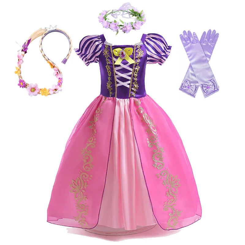 Disney Rapunzel Princess Dress Girl Purple Puff Sleeve Cosplay Tangled Costume Halloween Vestido Kids Birthday Ball Gown Clothes Purple Dress Suit2