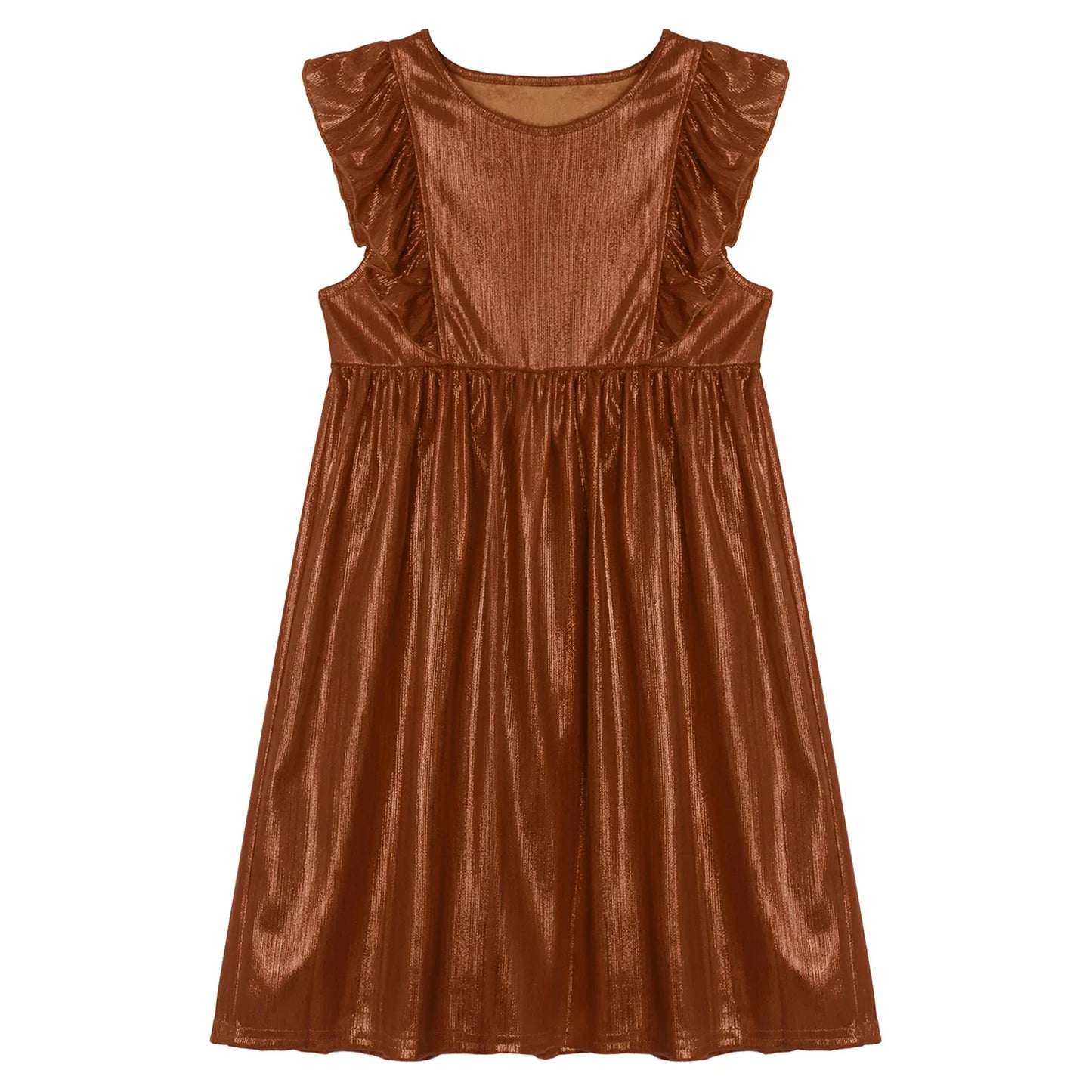 Girls Metallic Sleeveless Ruffles A-Line Dress (Age 24M-10YRS)