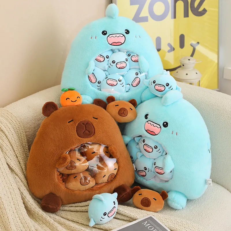 Plush Capybara Shark Shaped Snack Bag Stuffed Toy - 35cm