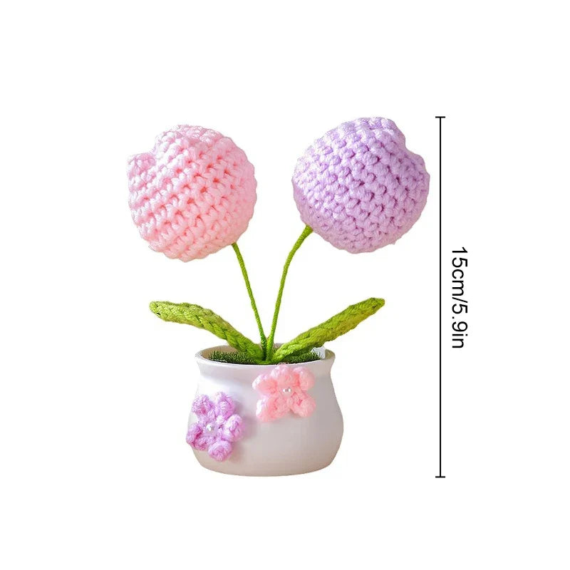 Handmade Knitted Sunflower Tuilp Flowers Desktop Ornament Decoration