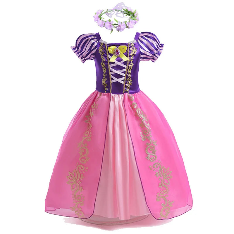 Disney Rapunzel Princess Dress Girl Purple Puff Sleeve Cosplay Tangled Costume Halloween Vestido Kids Birthday Ball Gown Clothes Purple Dress Suit1